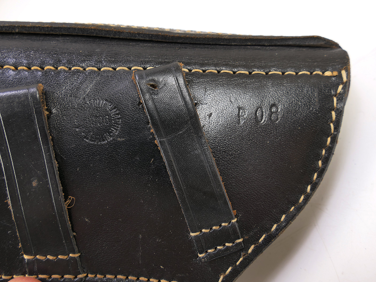 One-off item – P08 POLICE holster, leather holster with P08 key, pistol pouch, BATTLE WORN