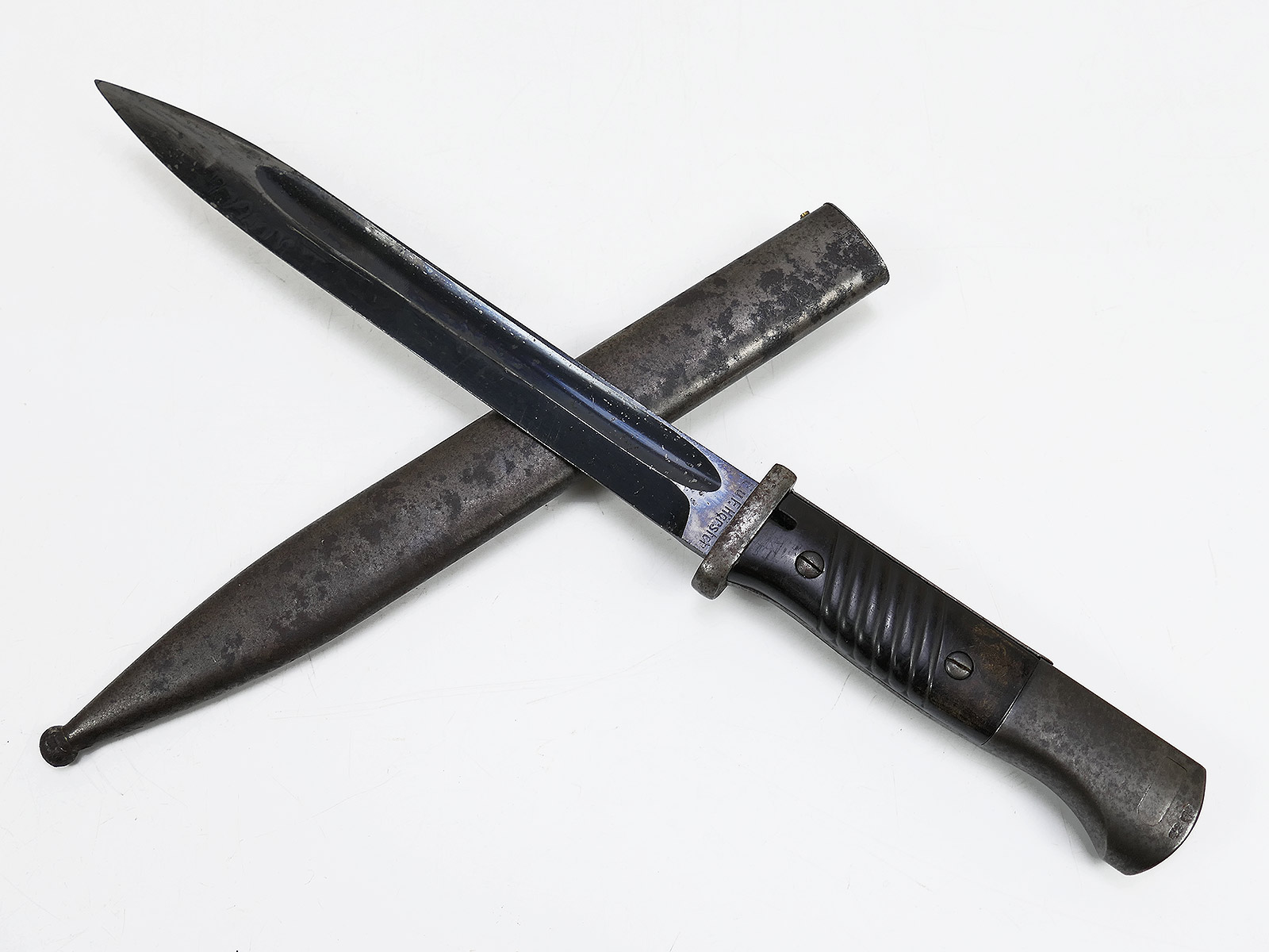 Wehrmacht M84/98 K98 bayonet / side-mounted bayonet – matching serial numbers – Hörster 1938 – battle-worn