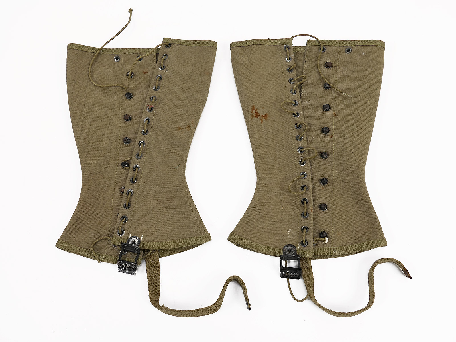 #D WW2 US Army Gaiters M1938 Canvas Leggings Dismounted M-1938 Size 3R Original Battle-Worn
