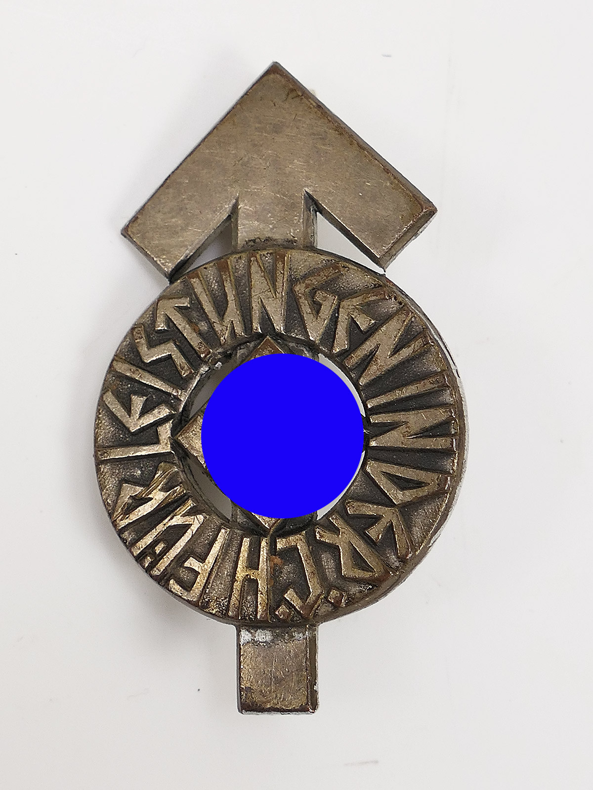 Original achievement badge for achievements in the Hitler Youth, No. 9642; pin incomplete, from a COLLECTION