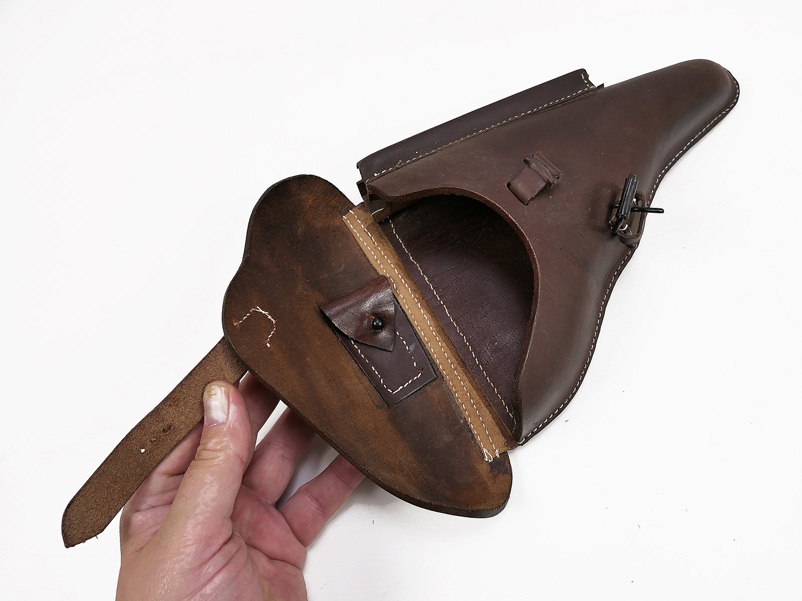 One-off item – Luftwaffe P08 holster, briefcase-style leather holster, pistol pouch, BATTLE WORN