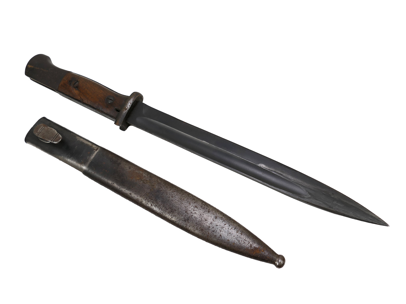 Wehrmacht M84/98 S/174 bayonet, 1937 K98 carbine / sidearm with scabbard, BATTLE-WORN