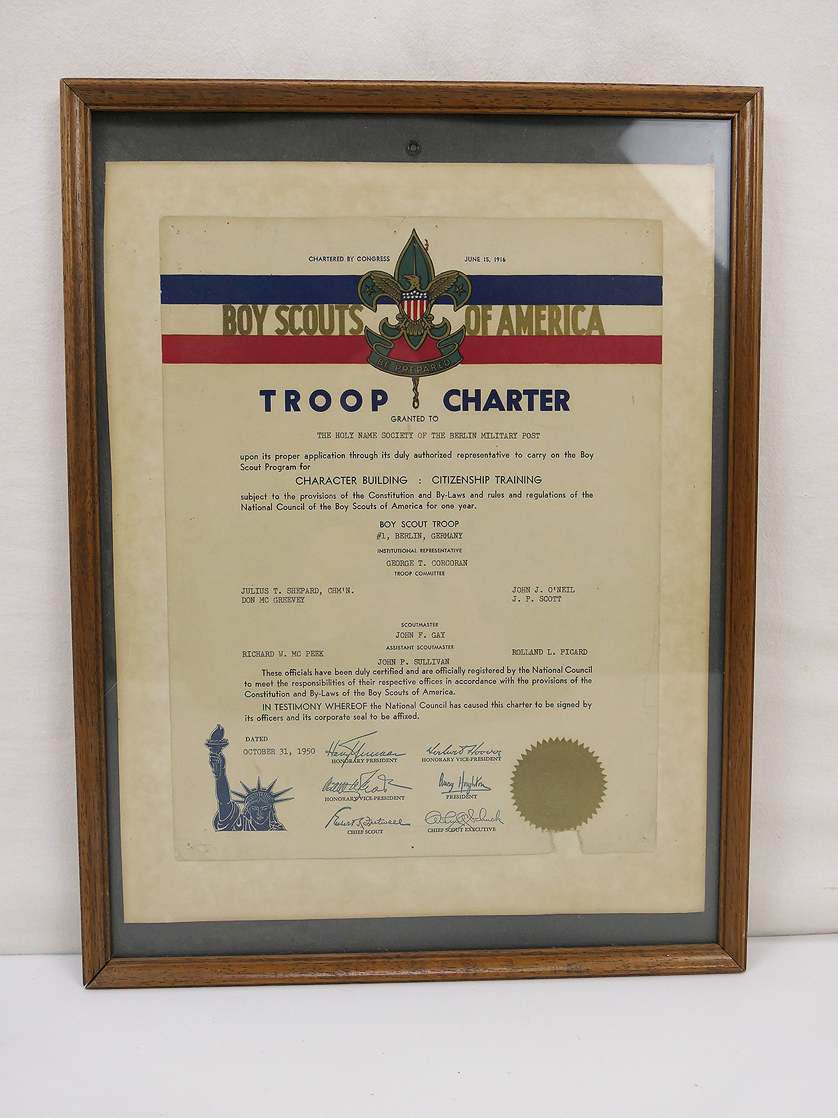 Boy Scouts of America TROOP CHARTER Berlin American Sector 1950 Boy Scouts