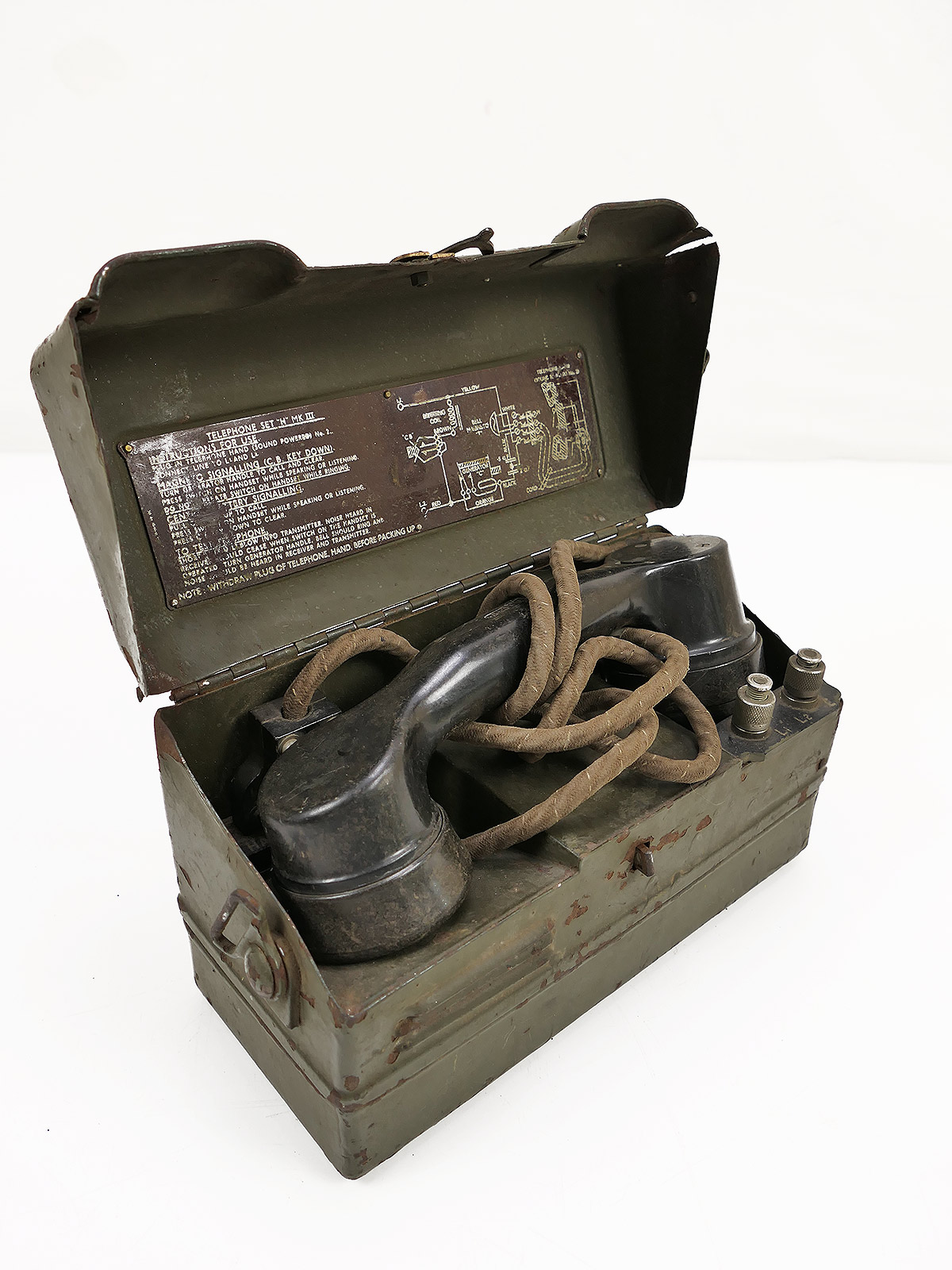 British Army WWII Vintage Military Field Telephone Set 'H' MKIII Field Telephone with Handset COLLECTION BATTLE WORN