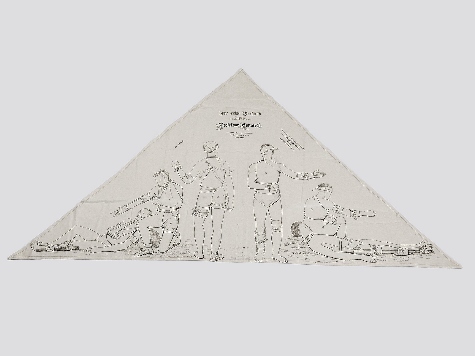 The first bandage according to Prof. Esmarch bandage cloth triangular cloth first aid drawings