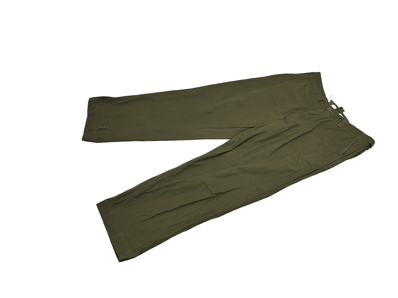 Single piece US ARMY M-1943 Trousers Field Cotton O.D. 36inch Field Trousers GI WW2 BATTLE WORN