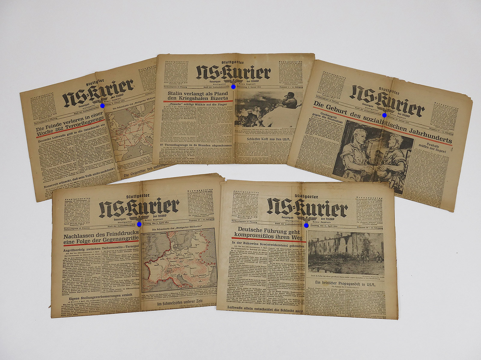 #K12/ 5x Stuttgarter NS-Kurier Zeitung 14.Jg. issues Jan/April 1944 Journal of the NSDAP Gauorgan