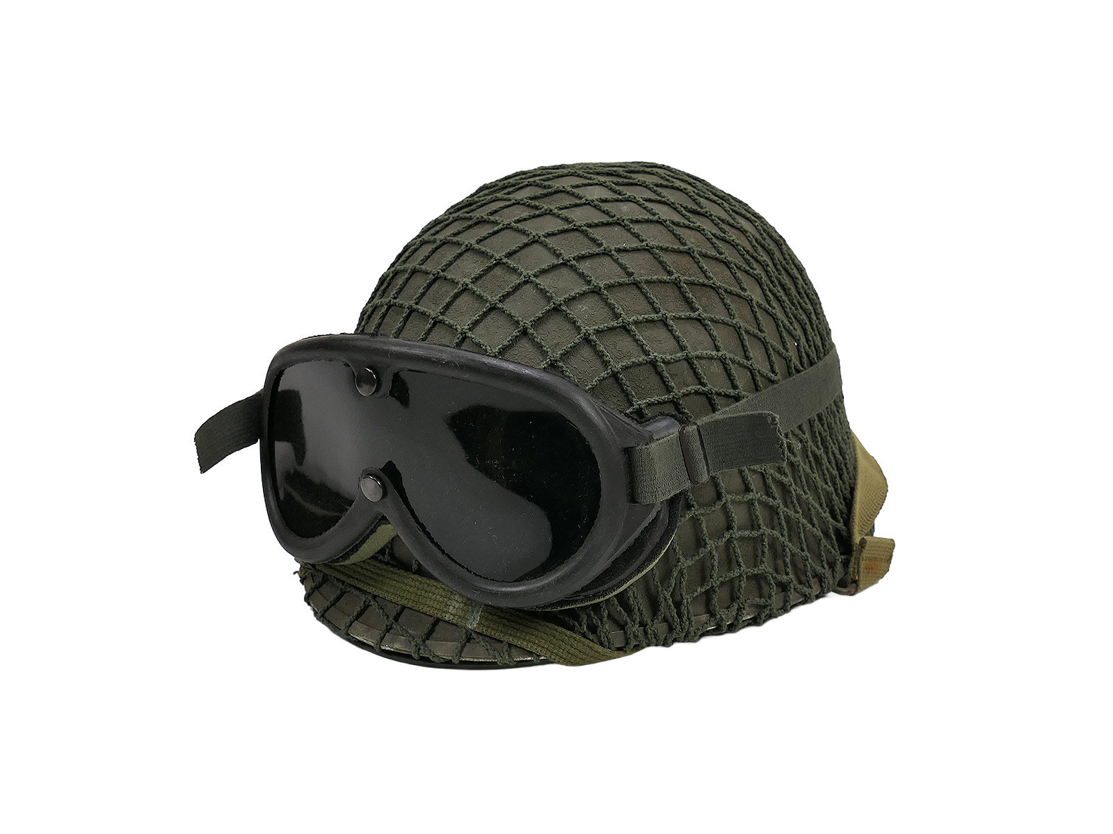 US ARMY WW2 / Vietnam M1 Stahlhelm mit Goggles Liner u. Helmnetz