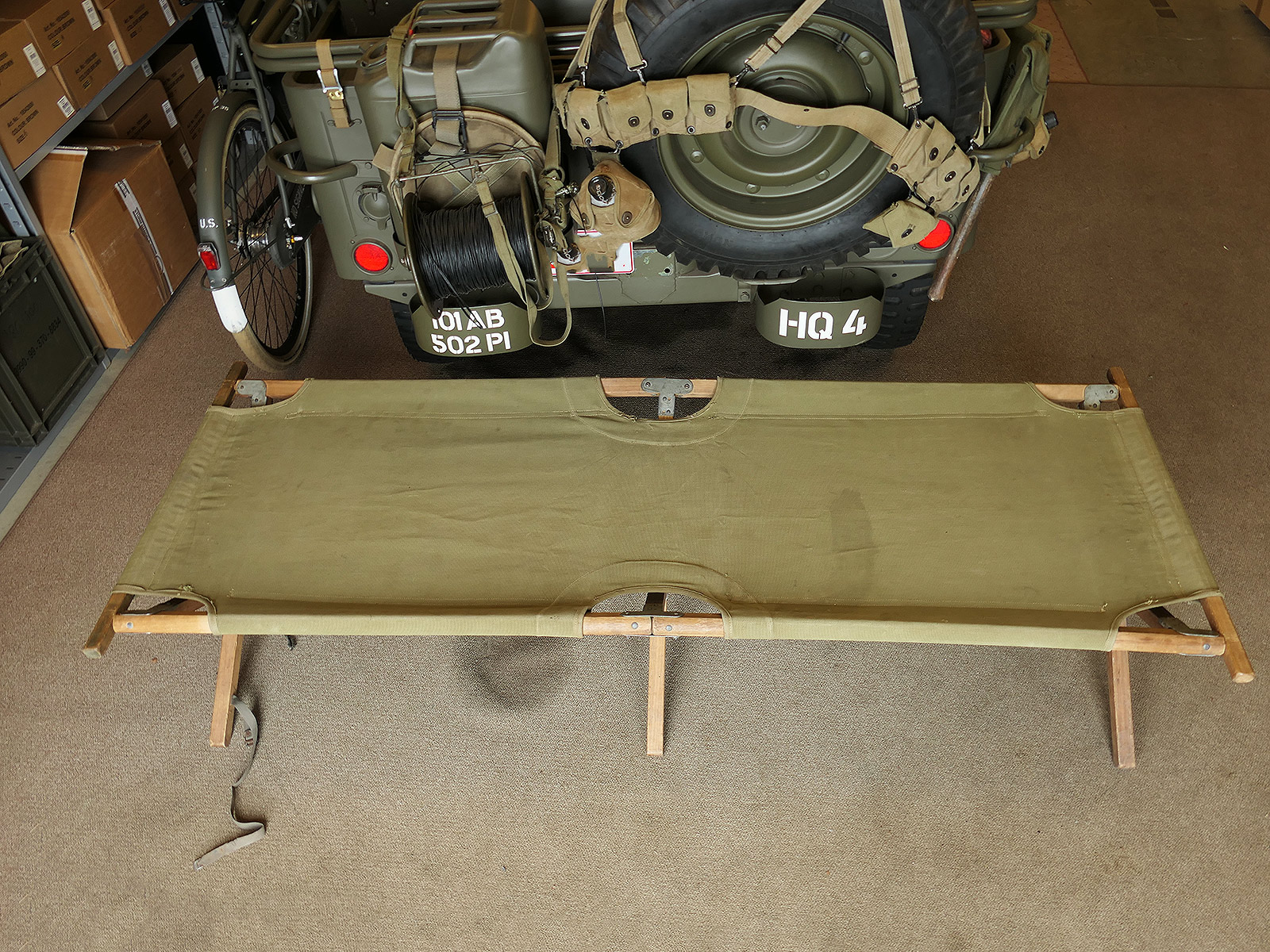 Original US Army WW2 GI camp bed / folding bed WK2 1943 dated