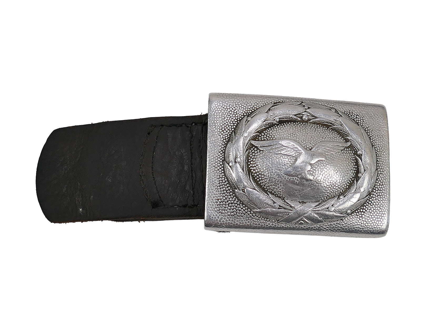 Original Luftwaffe paratrooper belt buckle ALU F.R.37 with leather tab *Denazified*