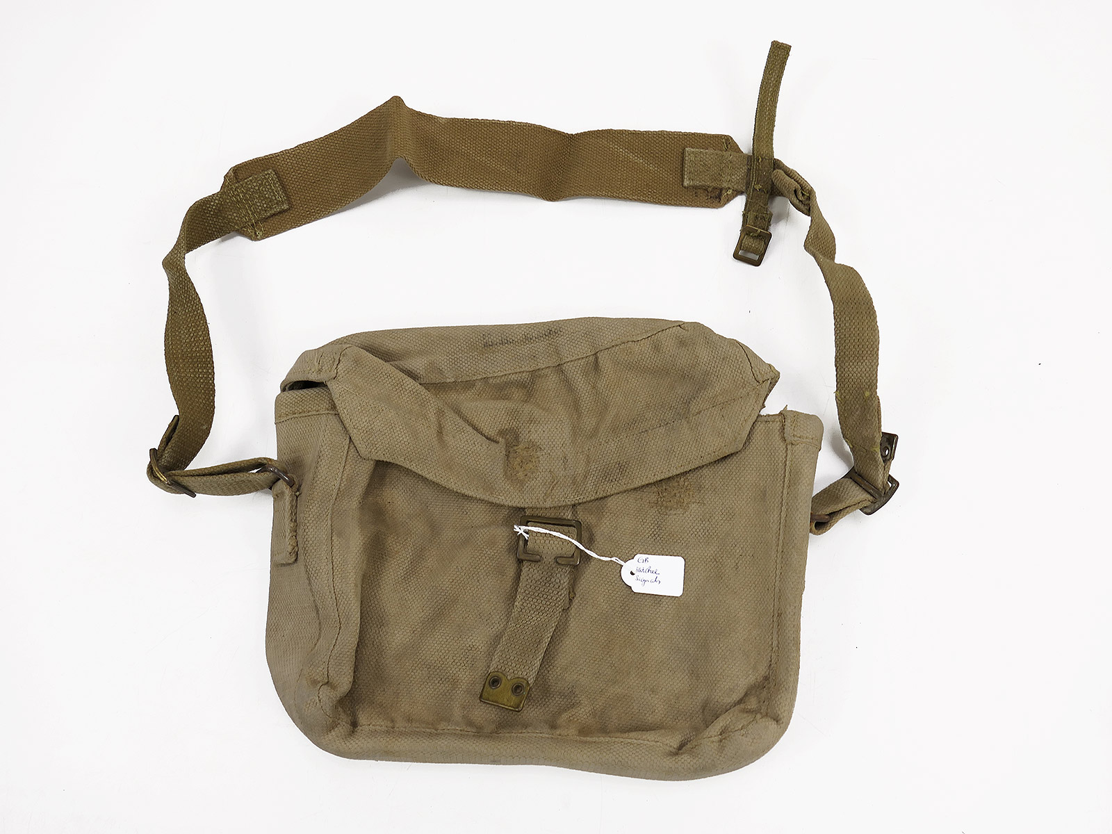 Original British Army WW2 Satchel Signal Bag, c. 1941 / Collection: BATTLE COMBAT WORN