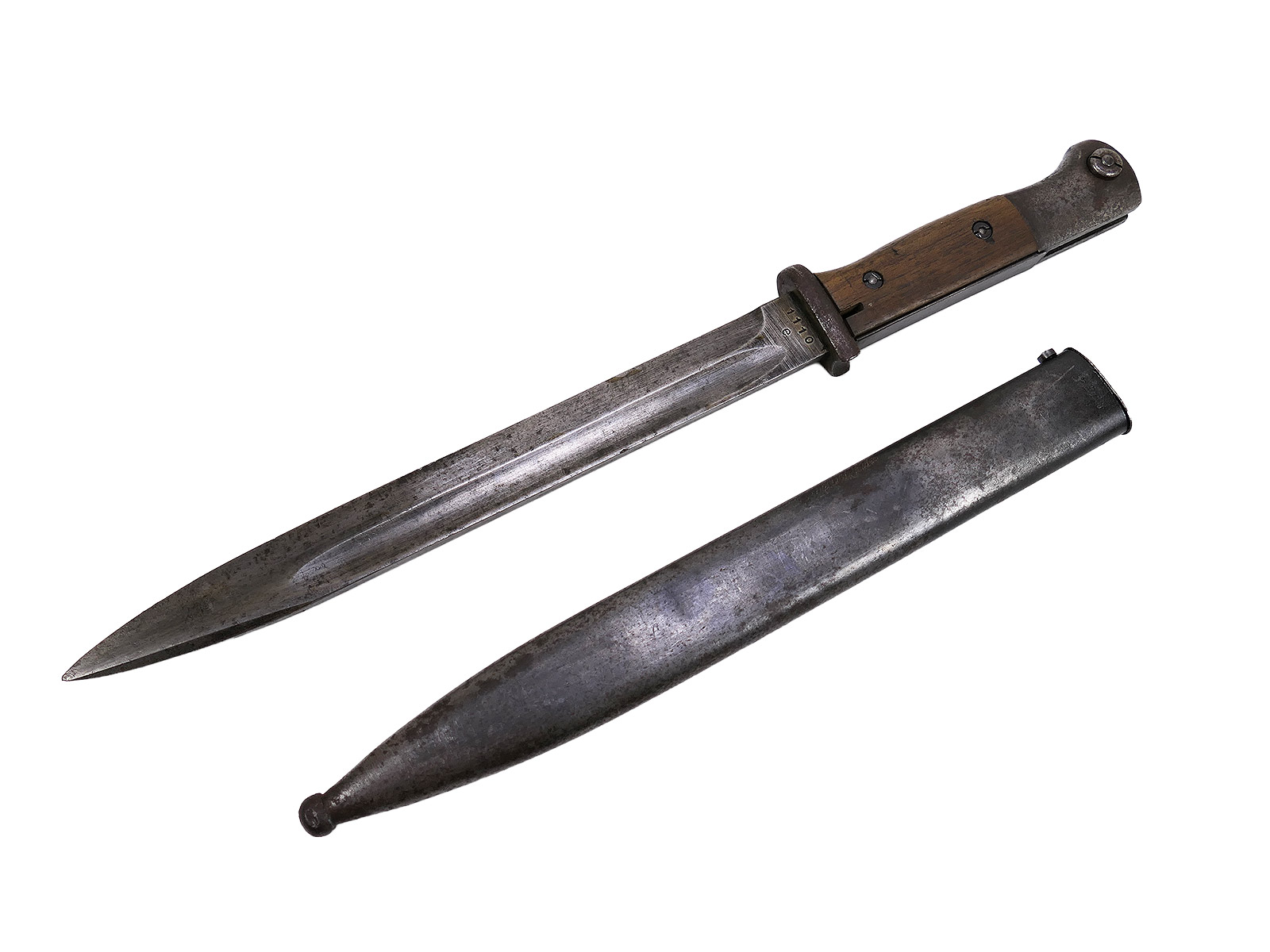 Wehrmacht M84/98 bayonet (cof42) for the K98 carbine / sidearm with scabbard, BATTLE-WORN
