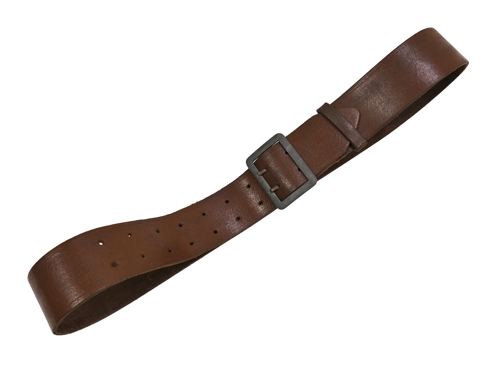 Antique officer’s double-pronged belt, brown, 45mm, leather belt, brown, total length 106cm, BATTLE WORN