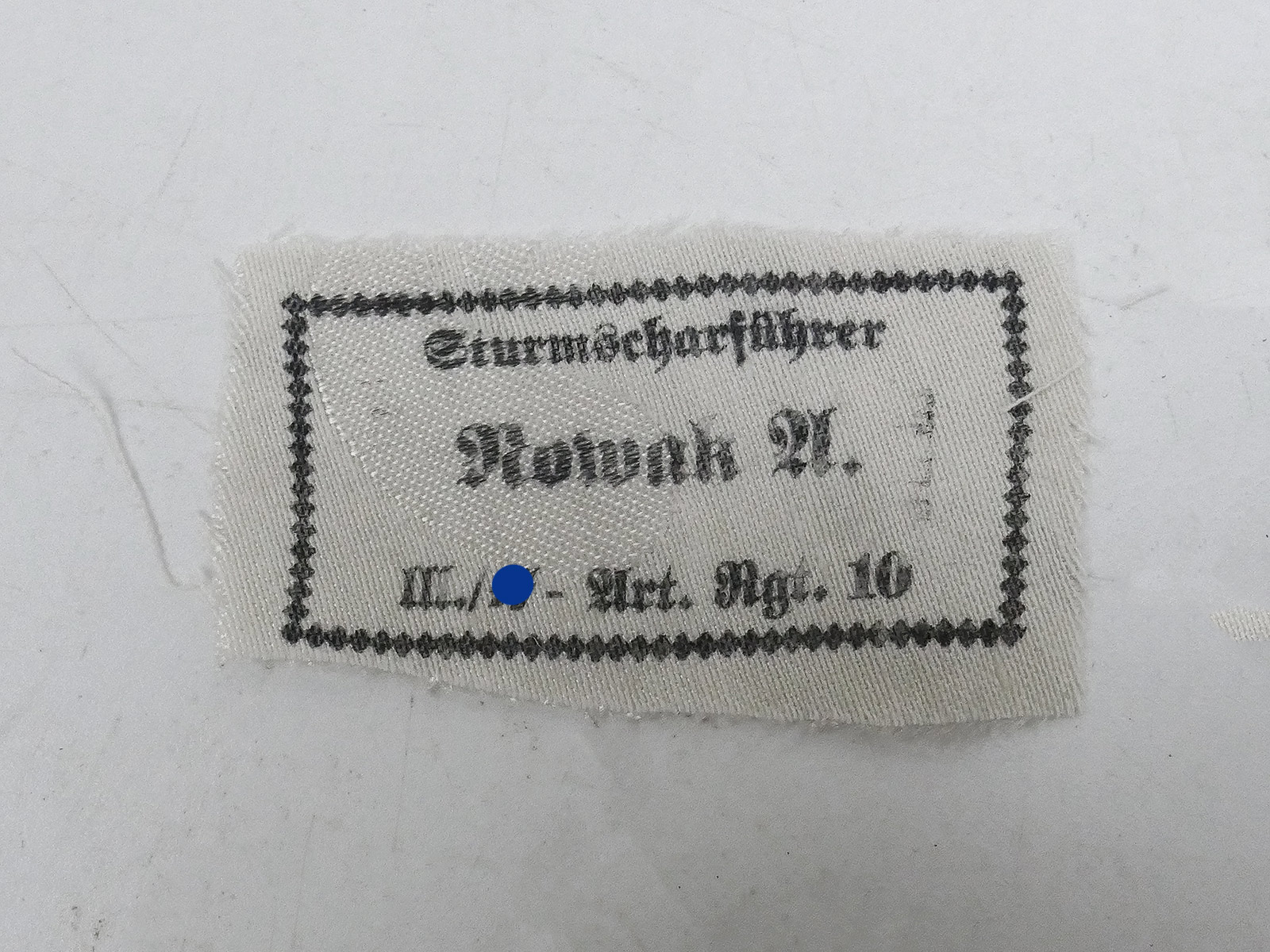 P1302654 Waffen SS uniform / caps label "NOWAK" name label underwear equipment