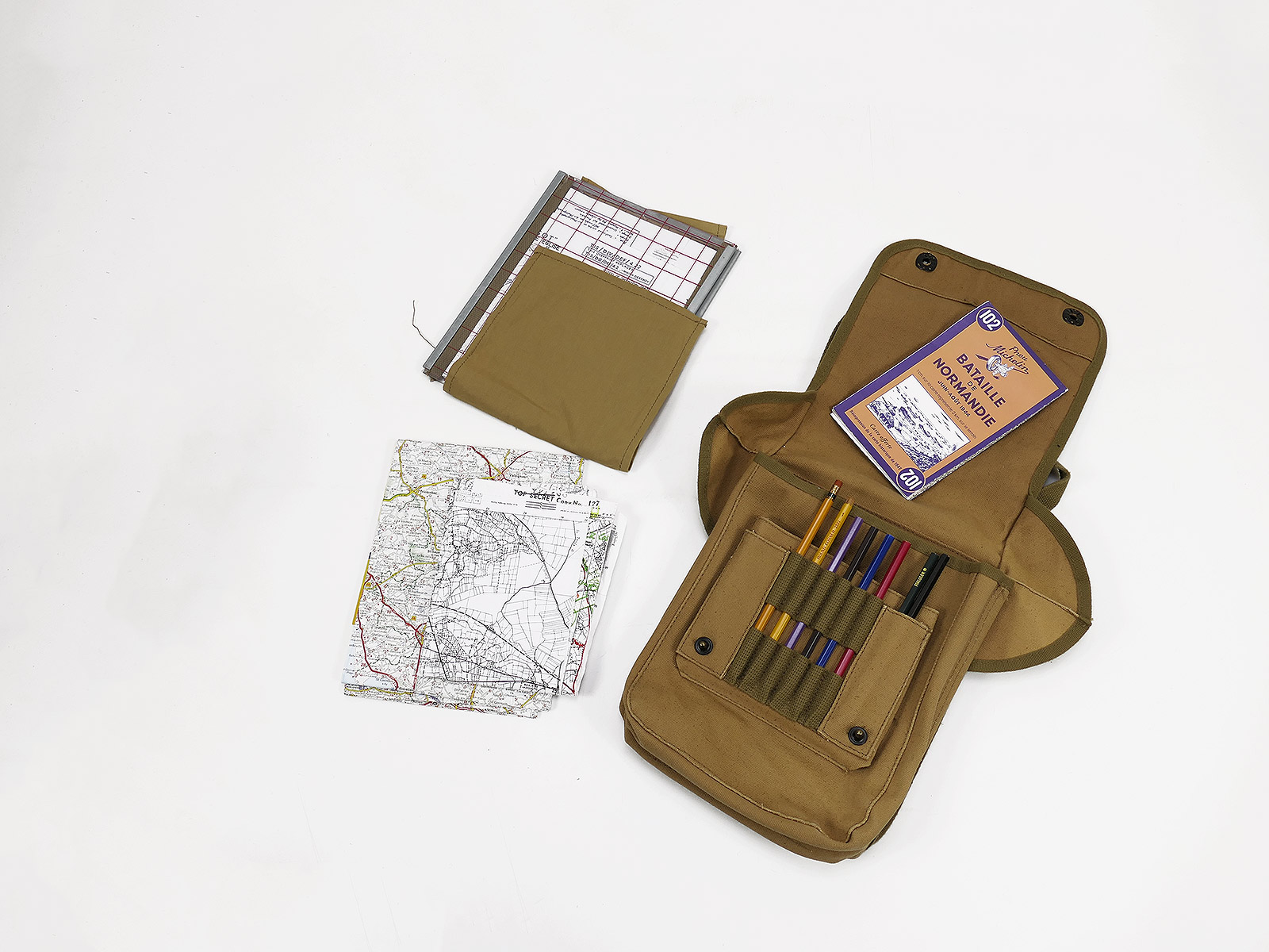 US Army WW2 Jeep Map Case with Contents: Maps, Maps of the Normandy Landings, D-Day