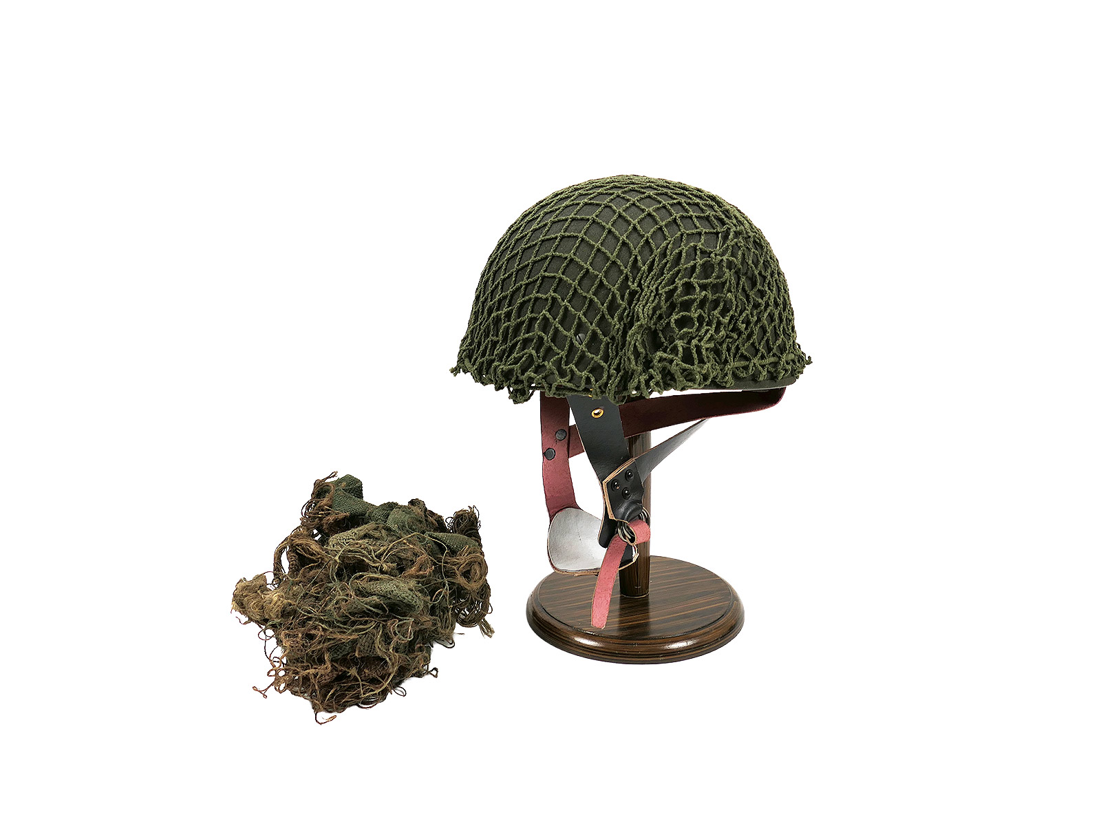 WW2 Britischer Fallschirmjägerhelm Stahlhelm Fallschirmjäger Paratrooper Gr. 58/59 Helmnetz + Camo Material