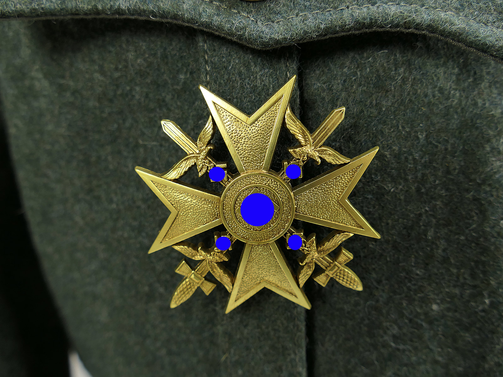 Wehrmacht M36 uniform field tunic, General’s Grade 54, with Knight’s Cross of the Pour le Mérite and the Spain Cross, worn