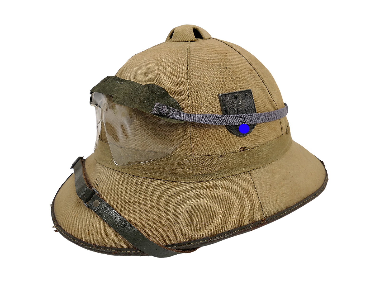 Original tropical helmet, Afrikakorps, Carl Halfar, Wehrmacht, DAK, with dust goggles – COLLECTION