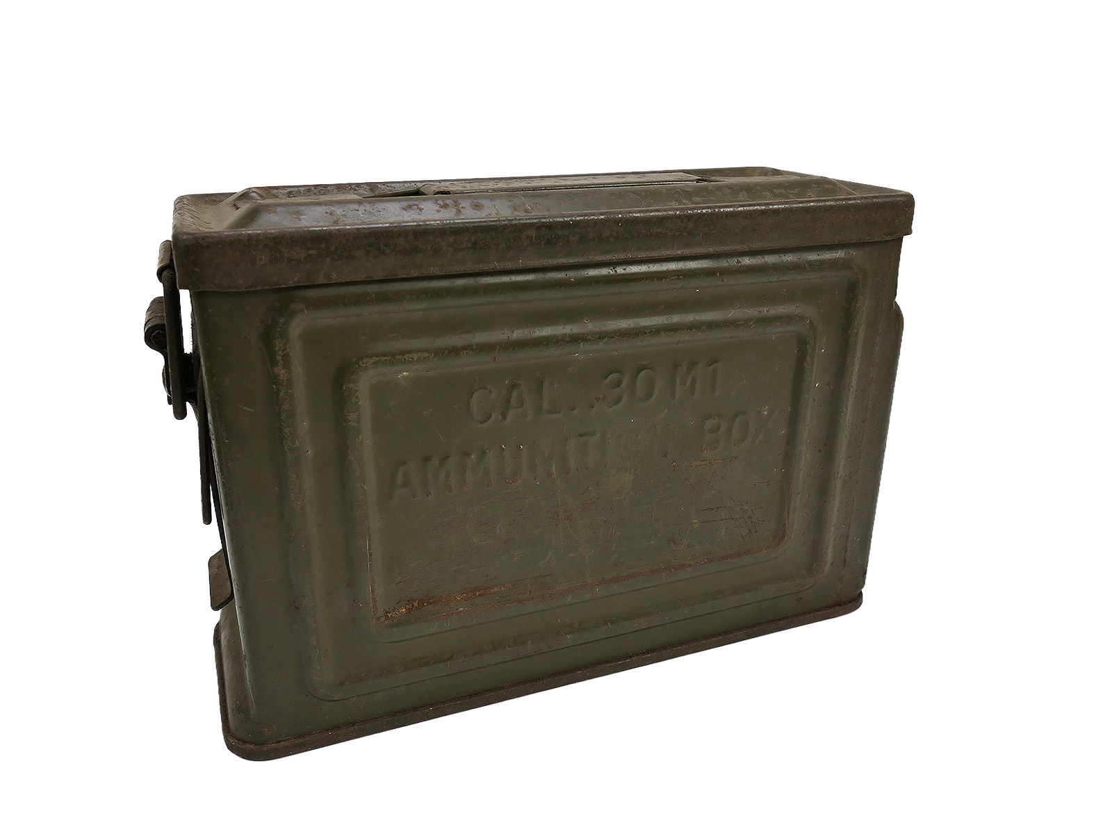#4/ Original US Army WW2 Ammunition AMMN Box, Calibre .30 M2, 250-round ammunition box, collector’s item, battle-worn