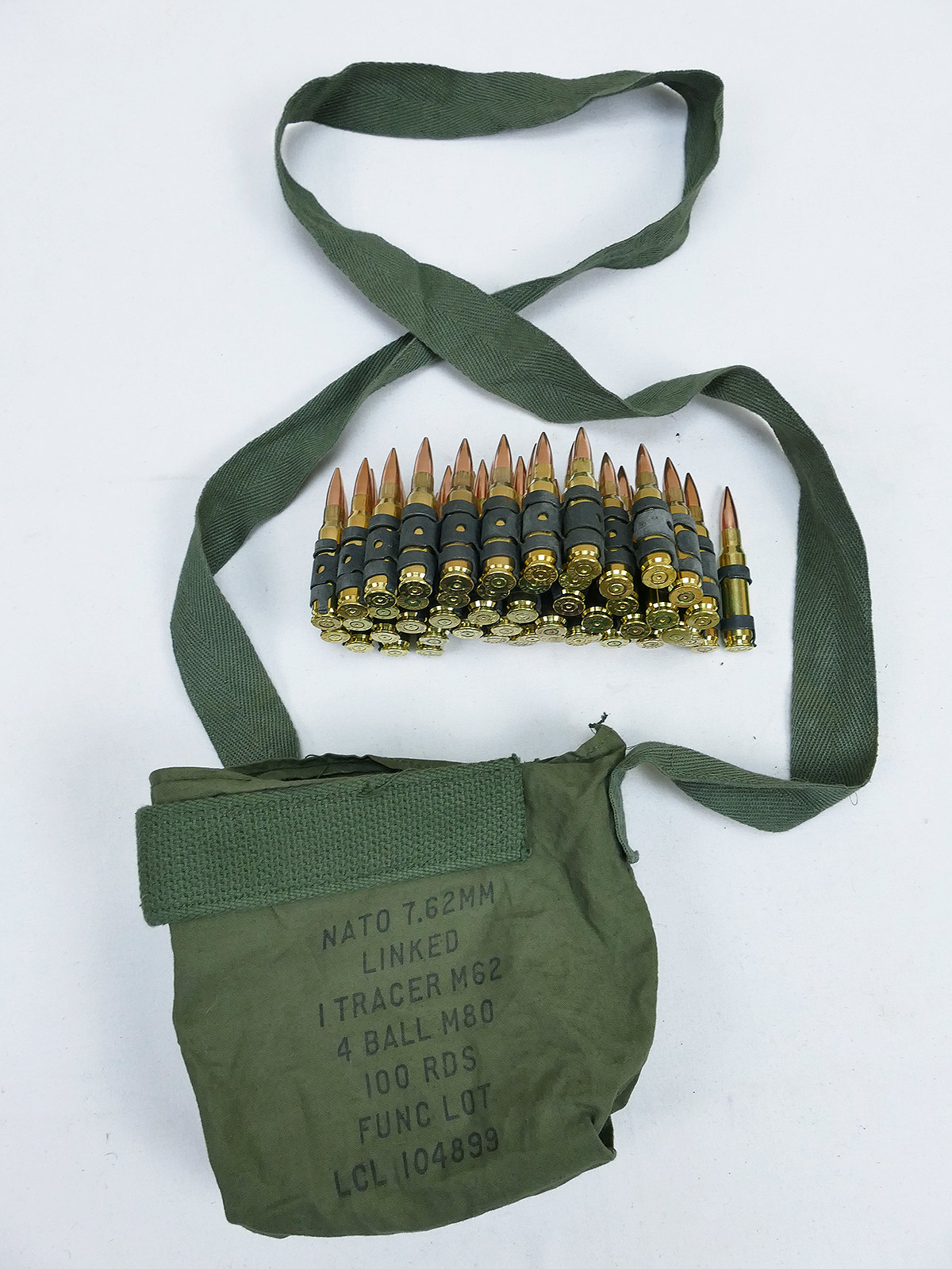 US ARMY Viet Nam Ammunition Belt Cal.7.62 /.308 Ammo 50x Cartridges Deco Belt in Bag / M60 MG