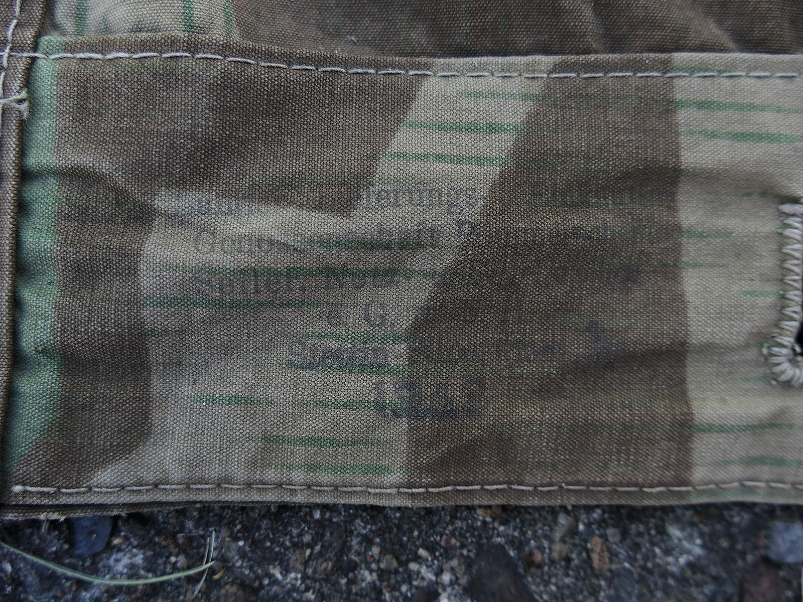 Original Wehrmacht M31 tent canvas, splinter camouflage, camouflage tent fabric, manufacturer’s mark: BATTLE WORN