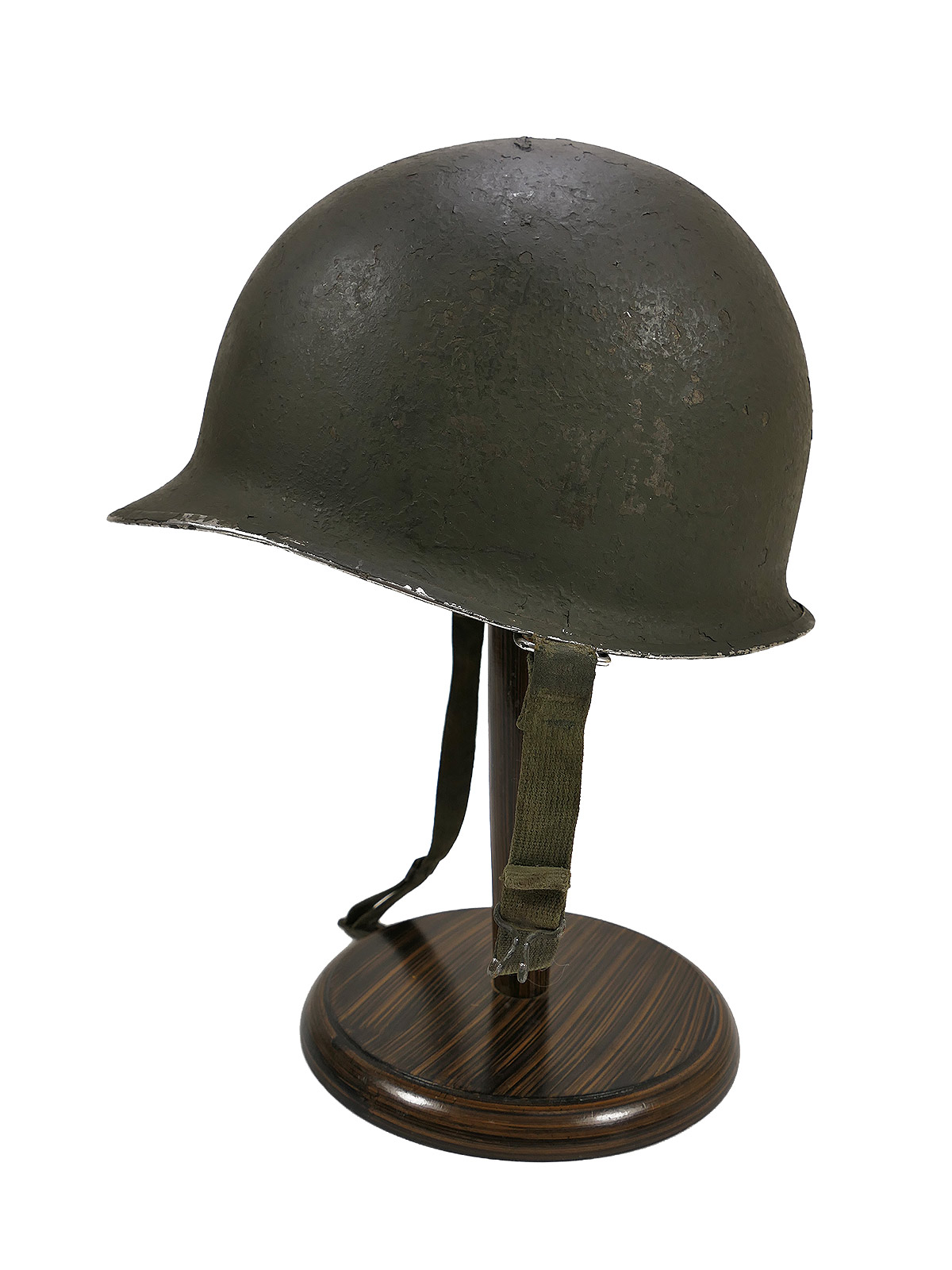 US Army WW2 M1 Front Seam Helmet (Stahlhelm) with liner / chin strap – COLLECTION BATTLE WORN