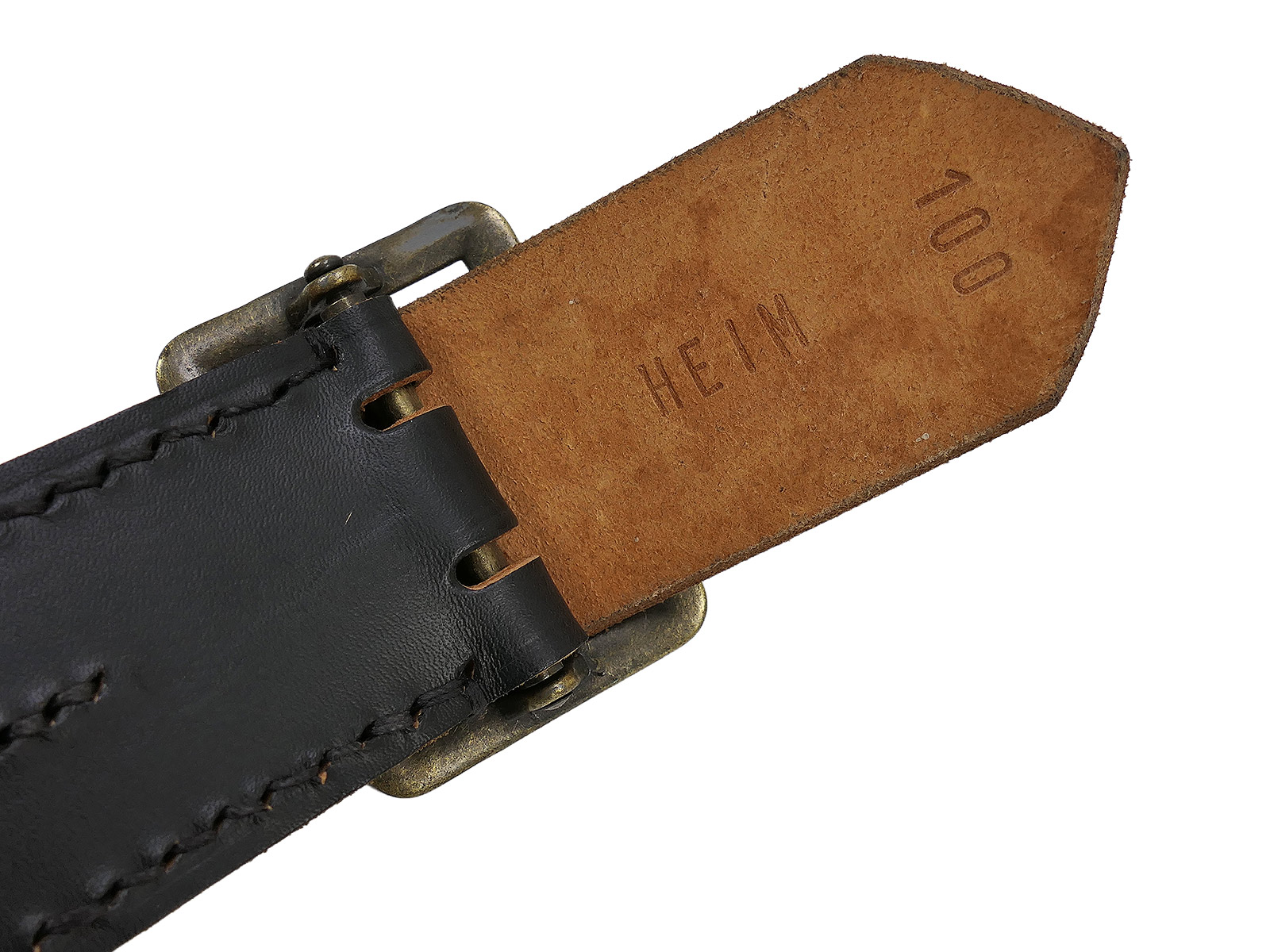One-off item – Wehrmacht black leather belt, double-pronged officer’s belt, 115 cm