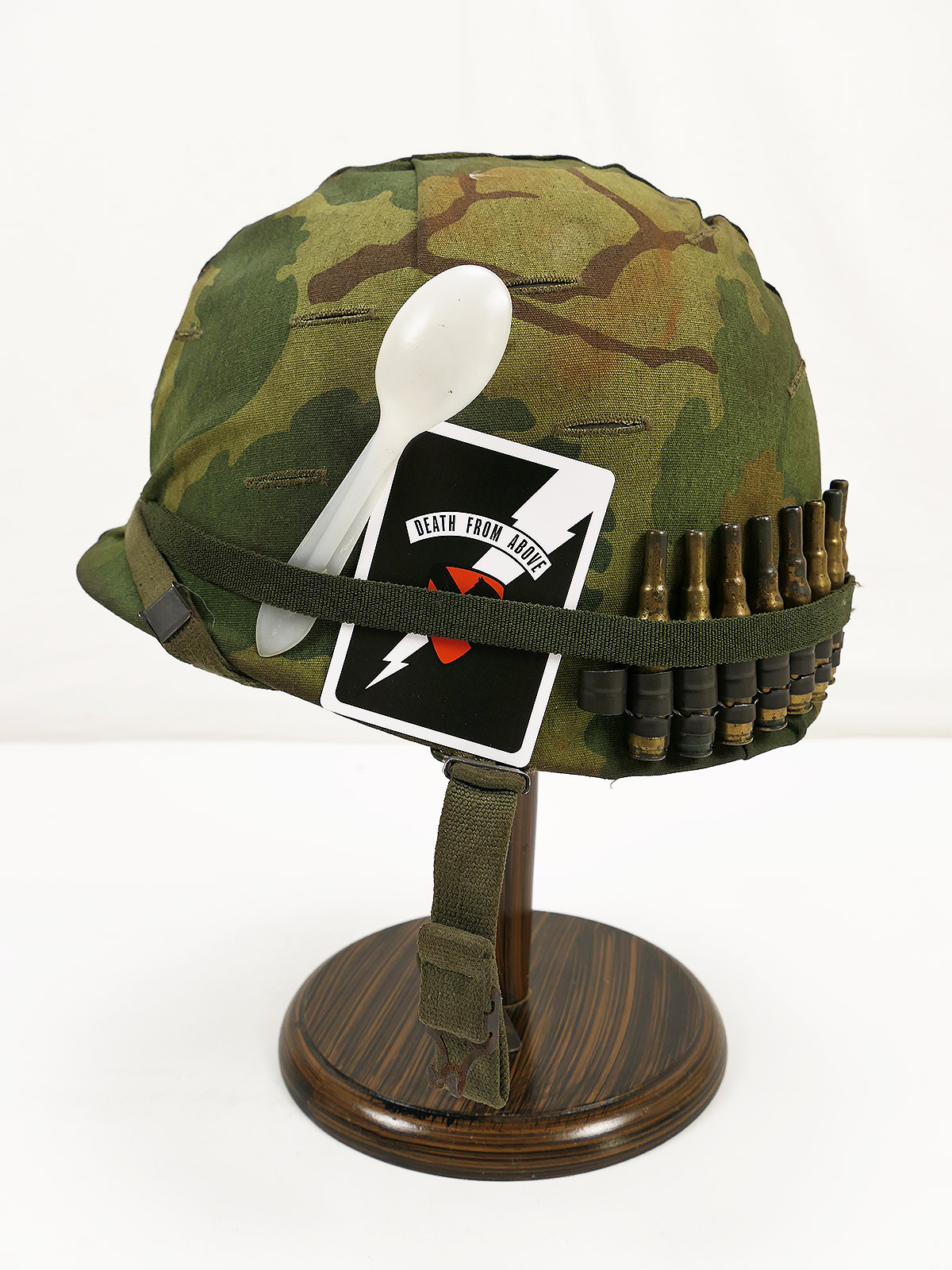 US Army Vietnam/Korea M1 steel helmet with Mitchell helmet cover and liner + personal accessories