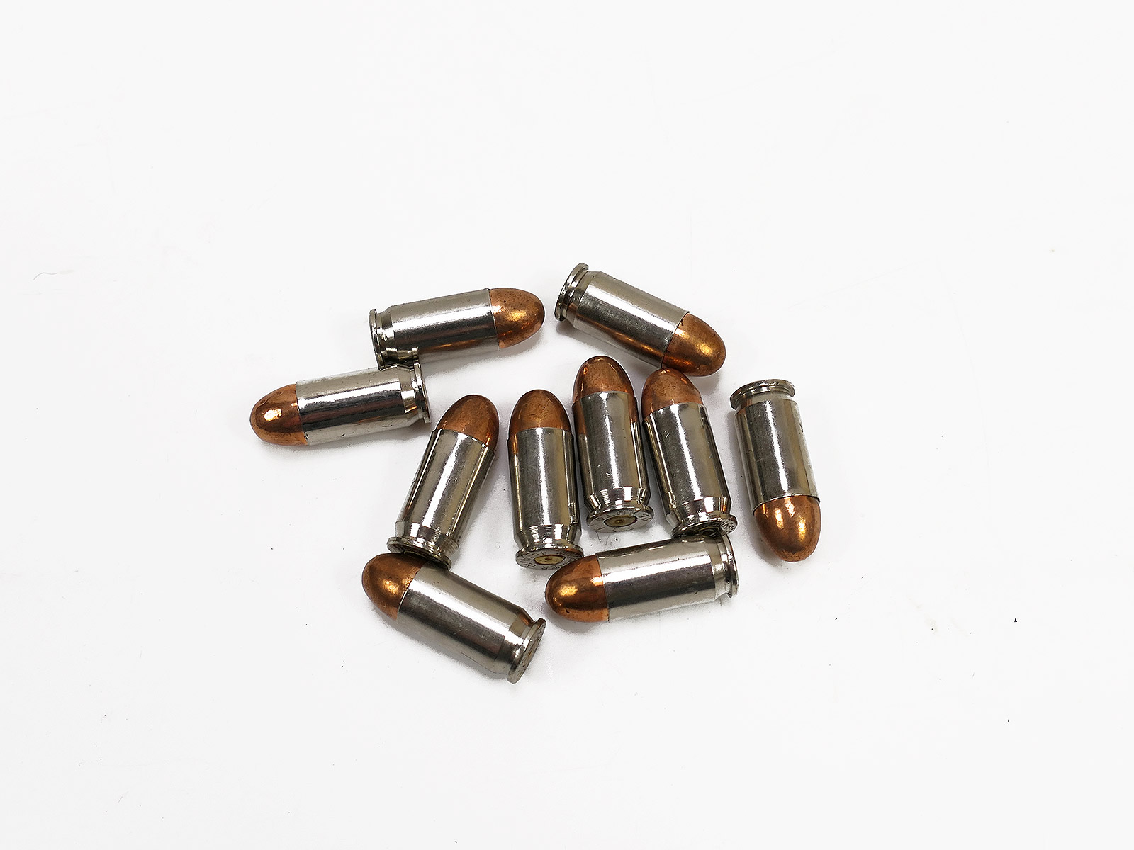 US – 10x decorative cartridges, calibre .45 ACP with copper bullets, for Colt revolvers