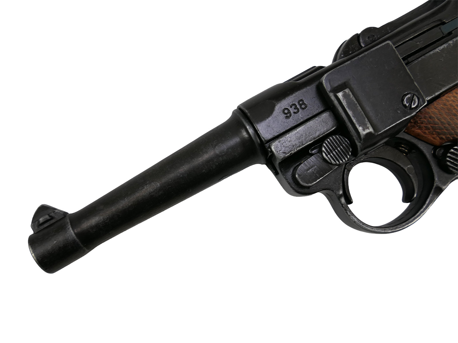 Denix P08 Luger pistol, Germany 1898, brown ‘antique’ grip panels, decorative model, film prop