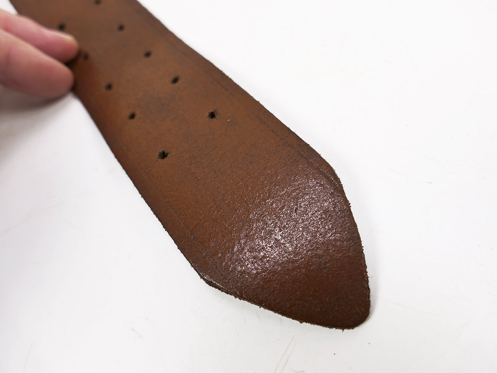 Antique officer’s double-pronged belt, brown, 45mm, leather belt, brown, total length 106cm, BATTLE WORN