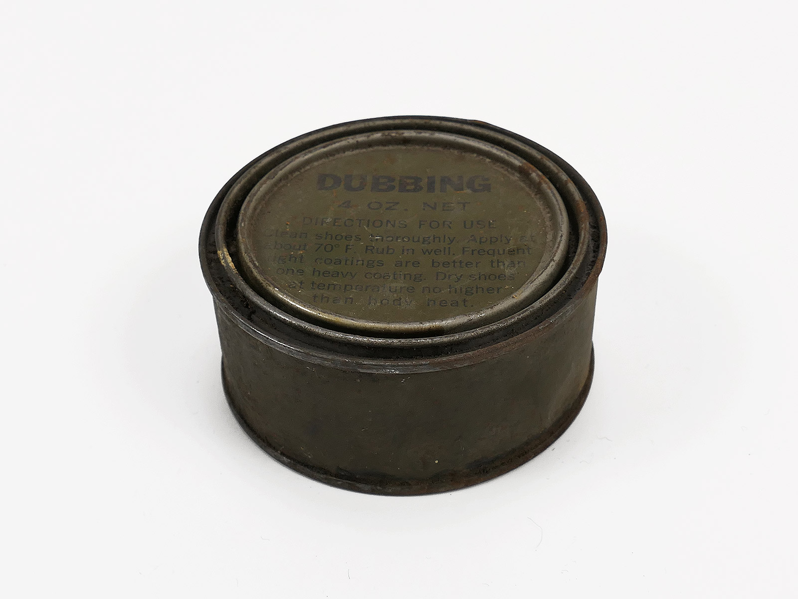 Original US Army WW2 4 oz tin DUBBING for shoes Boots Shoe Grease Grease Tin Collection BATTLE WORN