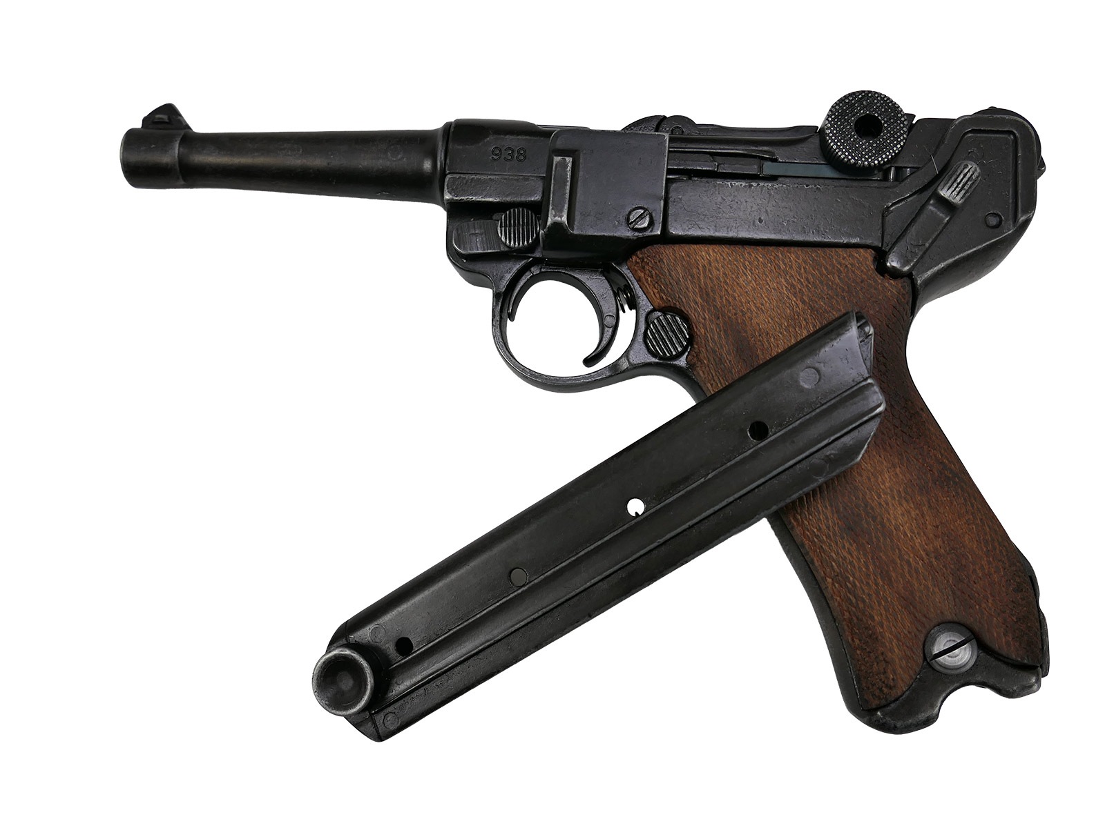 Denix P08 Luger pistol, Germany 1898, brown ‘antique’ grip panels, decorative model, film prop