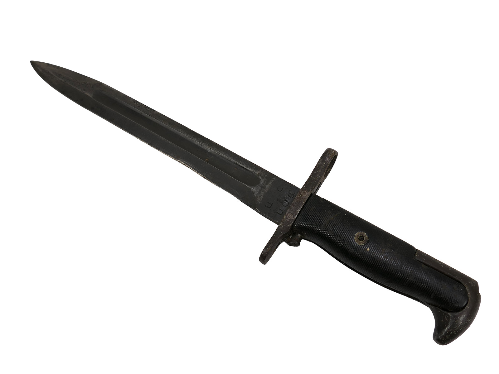 US Army WW2 M1 bayonet in scabbard for the M1 Garand carbine / Collection: BATTLE WORN