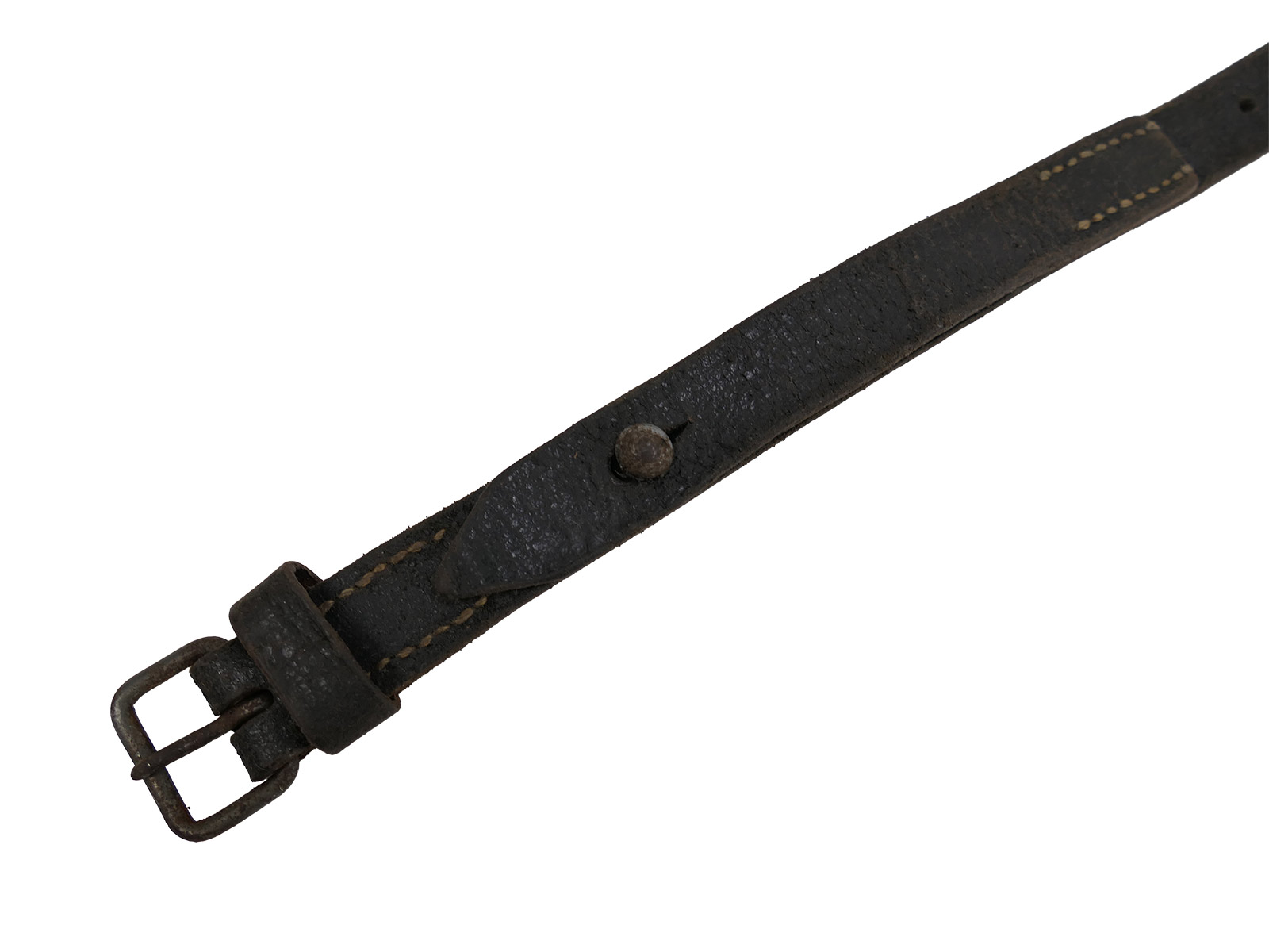 #1/ Wehrmacht knapsack strap – leather strap made from tent fabric, dated 1943 – COLLECTION BATTLE WORN