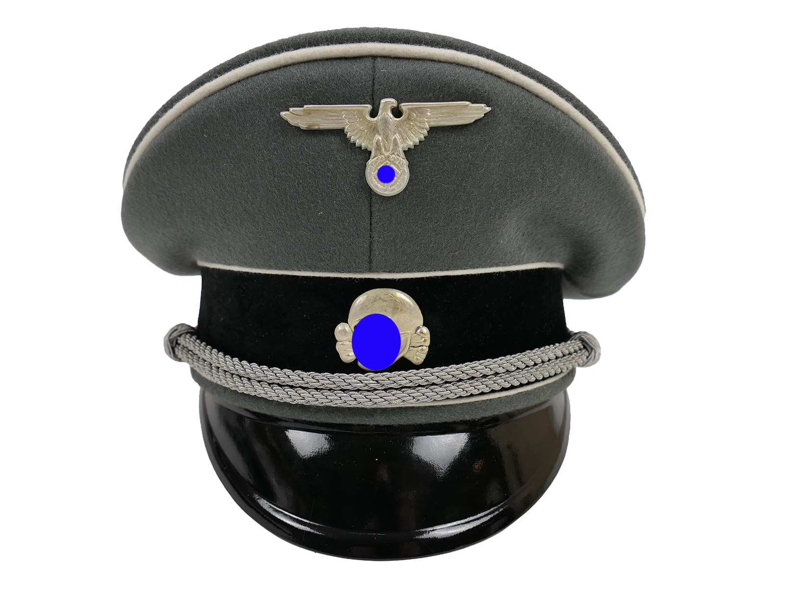 Waffen SS peaked cap, officer’s, size 58 – top-quality museum-grade reproduction with metal detailing