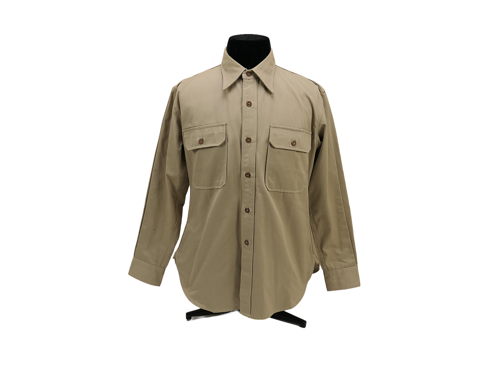 WW2 US ARMY Chino Uniform Shirt Summer Officers Rangoon Size Large COLLECTION BATTLE WORN 