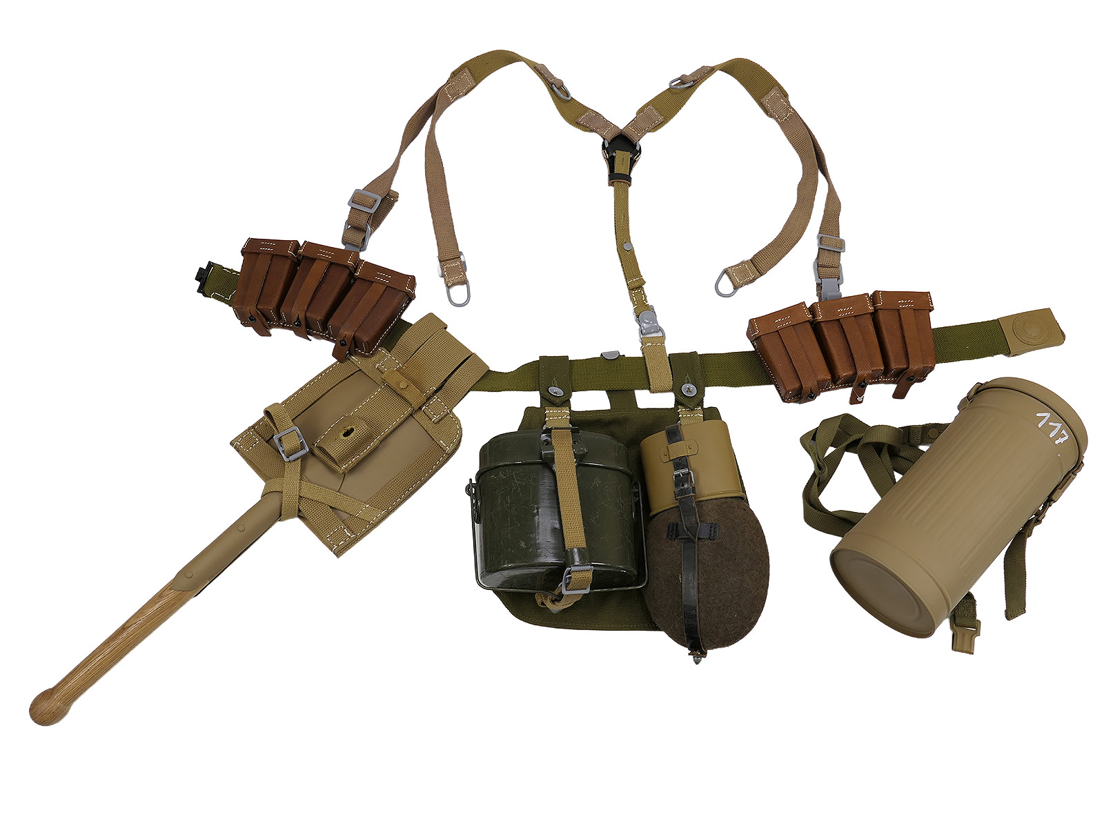 DAK Tropical Belt Set K98, African Corps infantryman’s belt, belt buckle, Y-strap, 2x cartridge pouches, spade, bread bag ... 