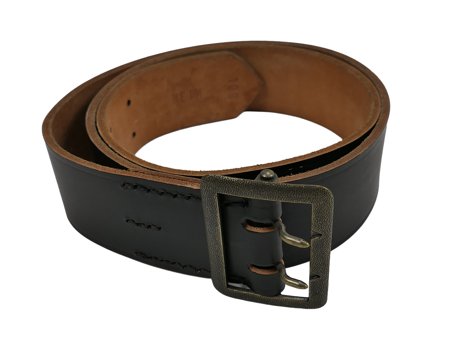 One-off item – Wehrmacht black leather belt, double-pronged officer’s belt, 115 cm