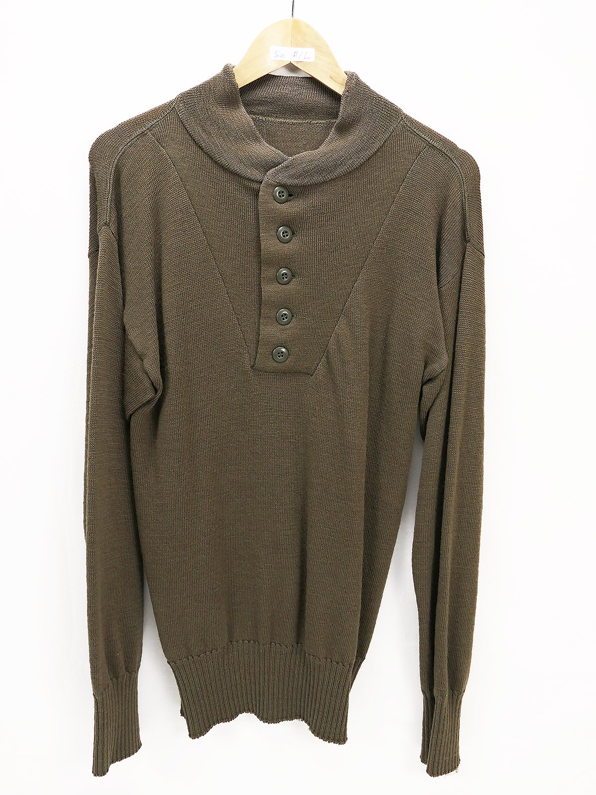 US Army Sweater High Neck Shirt Brown Pullover Knitted Sweater M-L 1980s