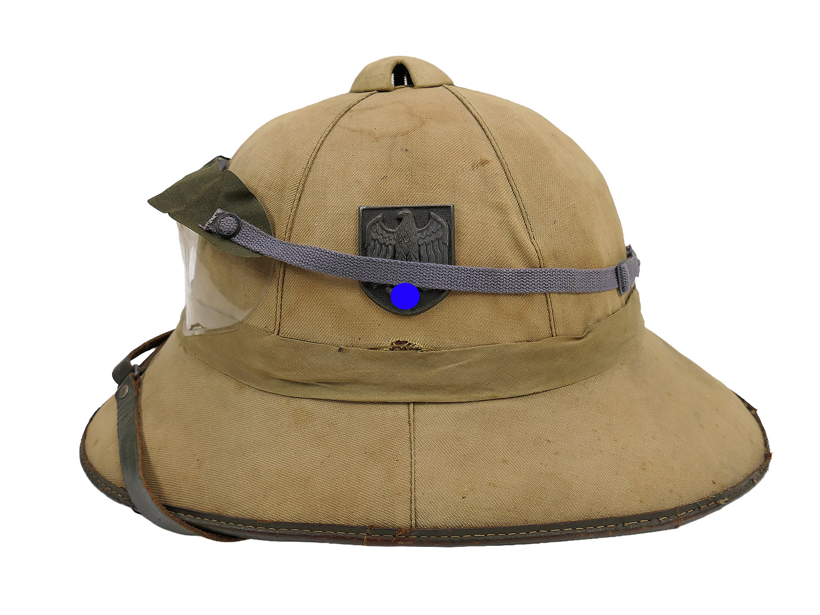 Original tropical helmet, Afrikakorps, Carl Halfar, Wehrmacht, DAK, with dust goggles – COLLECTION