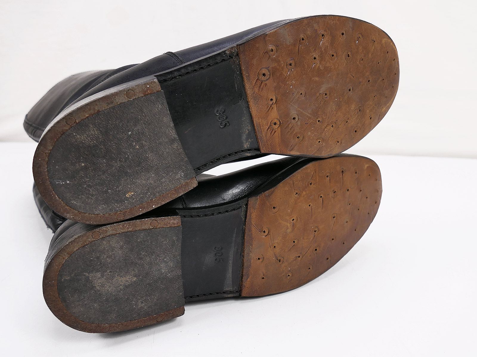 Wehrmacht-style leather boots, studded, high-top boots, Guard Battalion, size 47, with horseshoe, 305/116 TOP