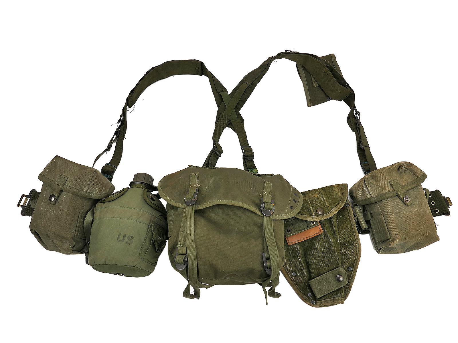 #4 Type M-1956 Webbing US Army Vietnam Assault Kit – Butt Pack, Pistol Belt, Suspenders, Canteen, Magazine Pouches VIEW