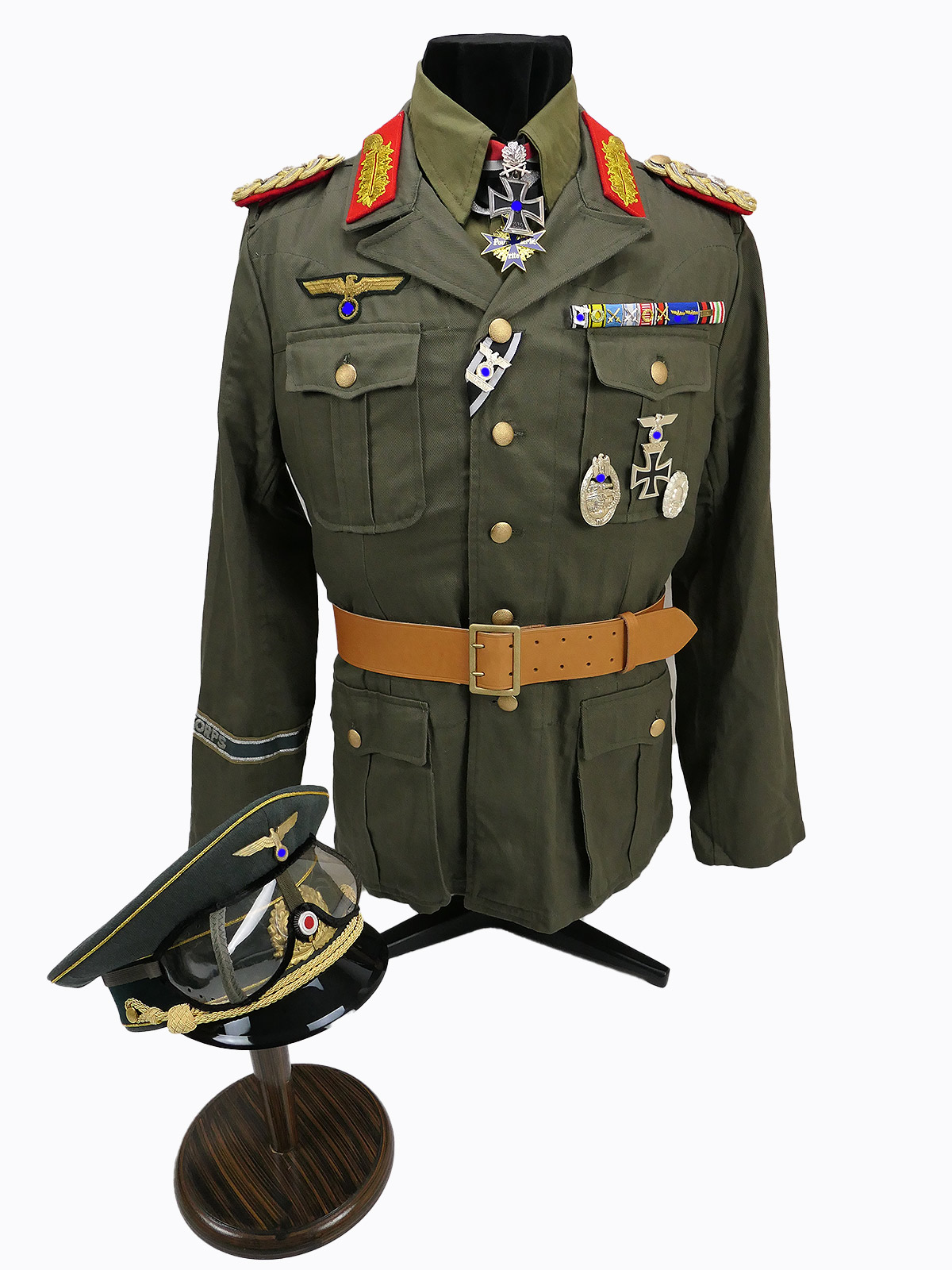 Uniform ensemble General Field Marshal Erwin Rommel Africa Corps Koppel peaked cap Knight's Cross