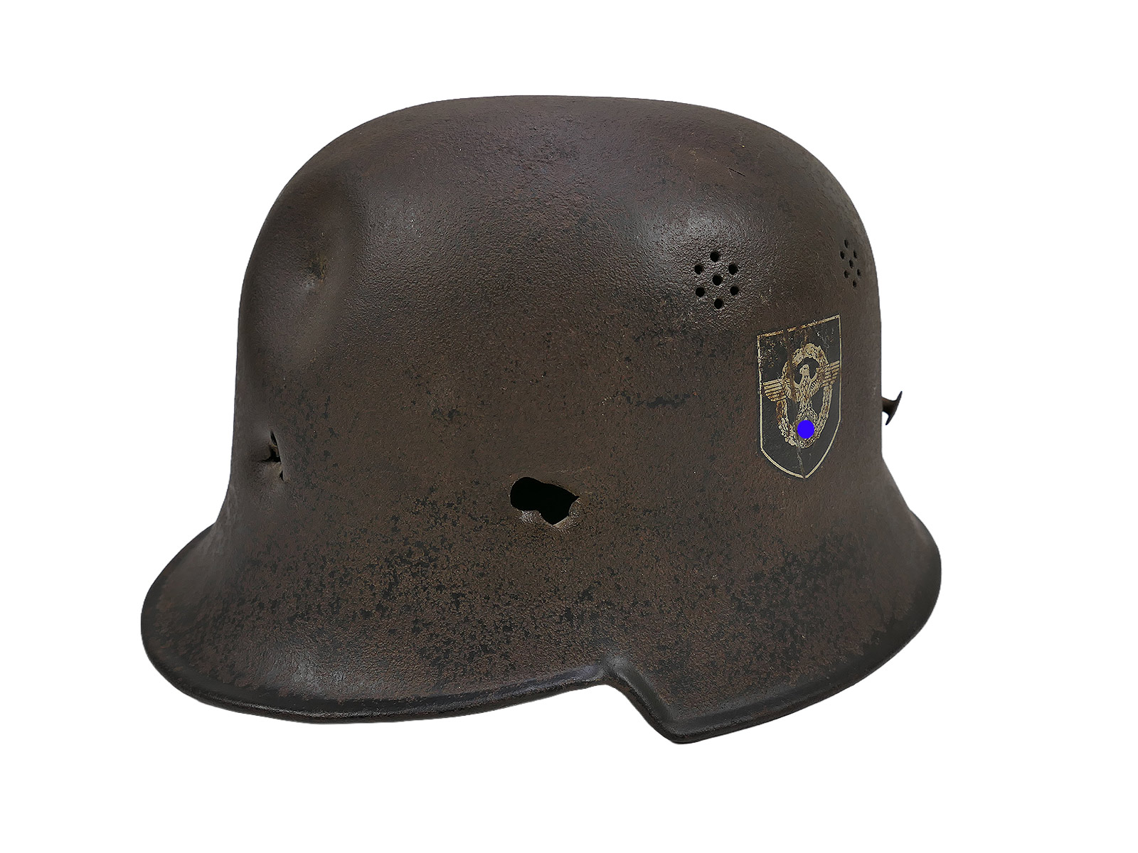 Original M34 steel helmet, DD bell, fire brigade, battlefield find, Berlin, battle-damaged 