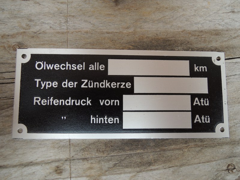 Vehicle plate Type plate