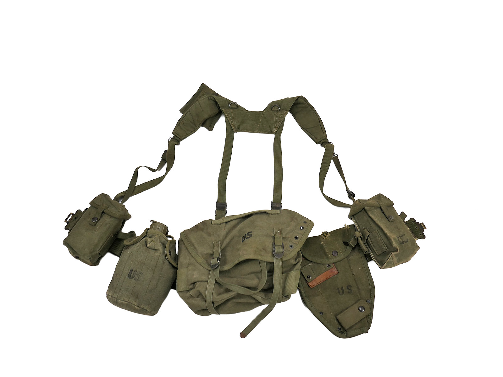 Type M-1956 Webbing US Army Vietnam Assault Kit - Butt Pack Pistol Belt Suspenders Canteen VIEW