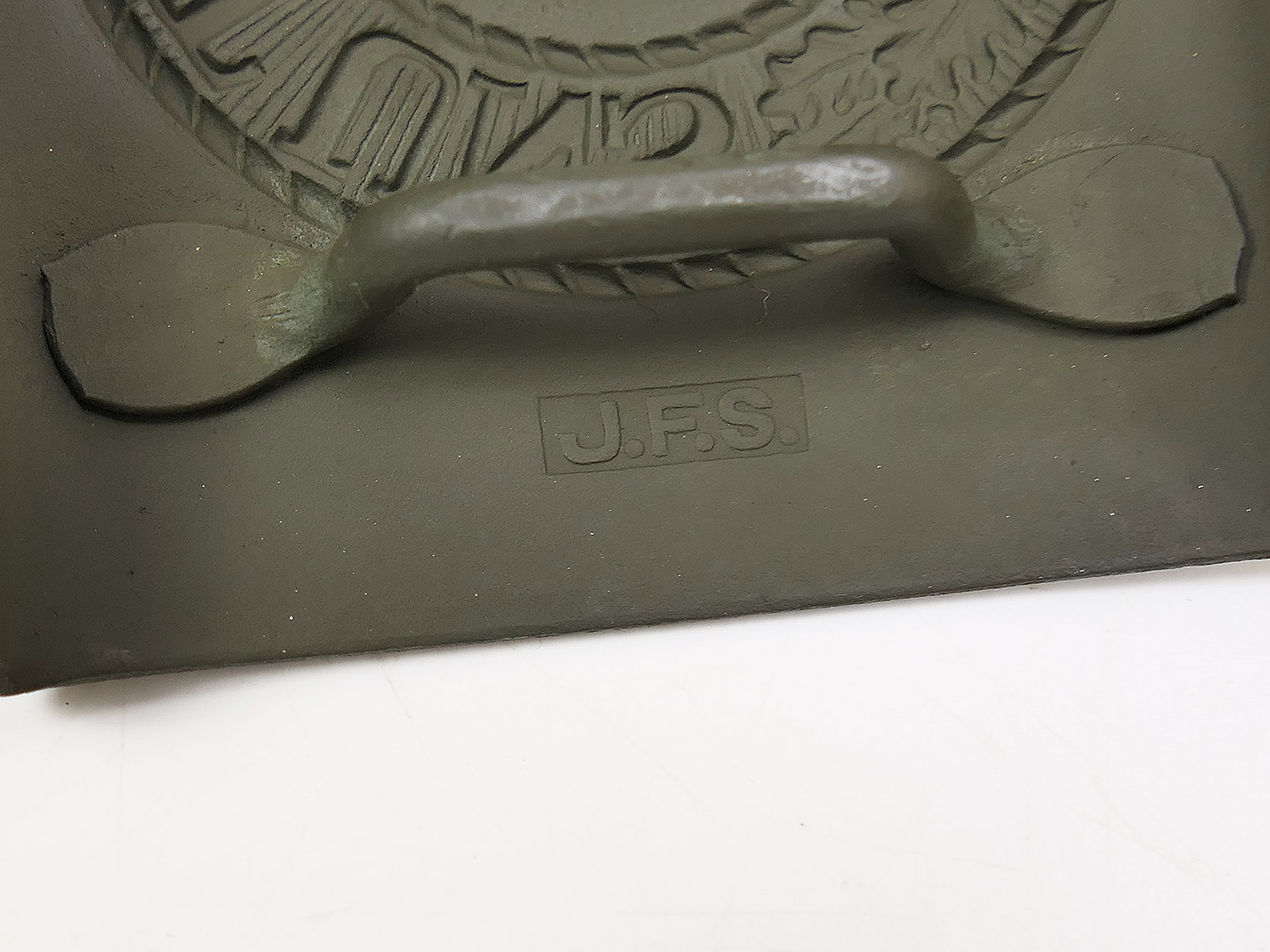 Wehrmacht Army belt buckle, steel, J.F.S., field grey, belt buckle, COLLECTION, BATTLE-WORN