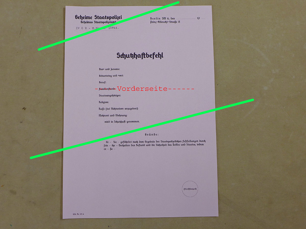 Form Protective custody order Secret state police