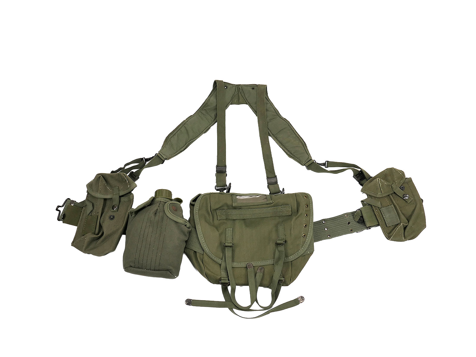 Type M-1956 Webbing US Army Vietnam Assault Kit – Butt Pack, Pistol Belt, Suspenders, Canteen 